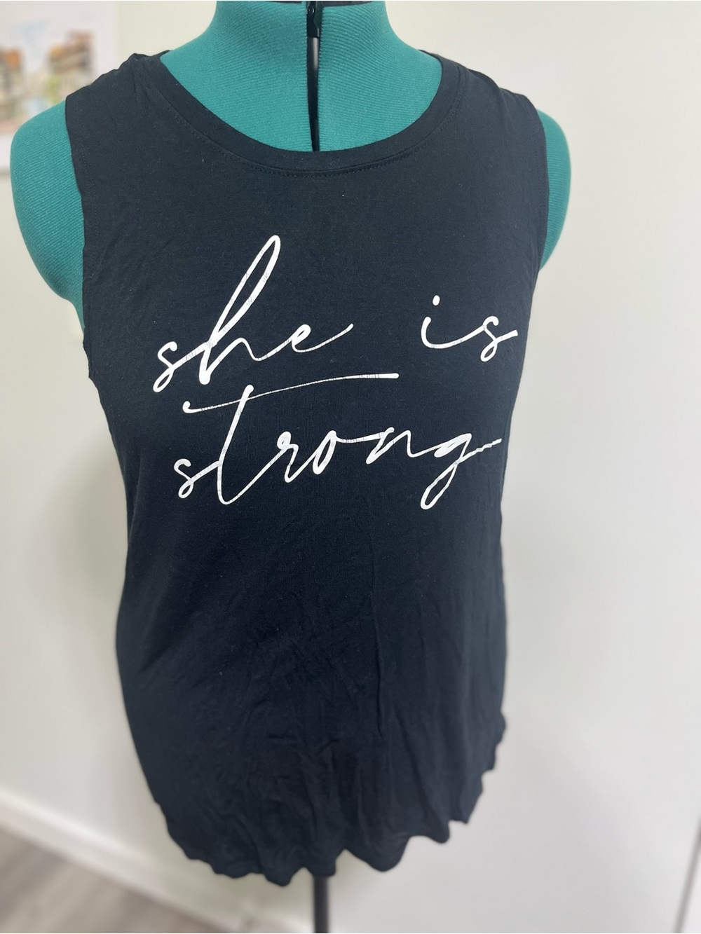 Miken Black Tank Top with White "she is strong" Script